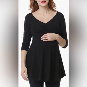 NWT Kimi and Kai Lace Sleeve Aisha Empire Maternity Top - Black - XS